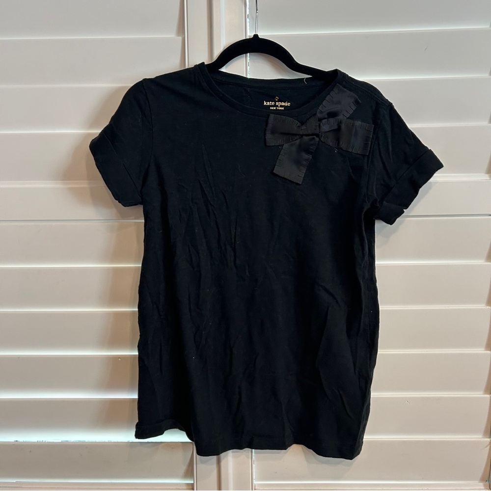 Kate Spade Short Sleeve Top with Bow Appliqué Black Size XS